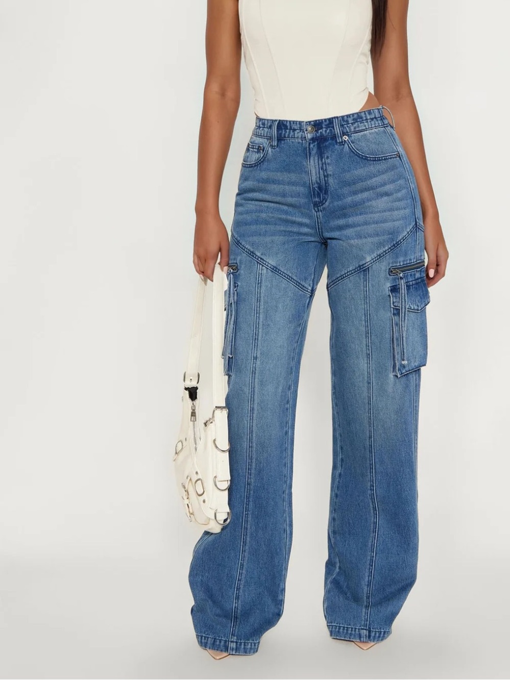 Fashion Nova Wide Leg Cargo Jeans Sz 5